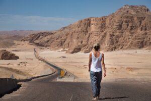 woman, walking, desert