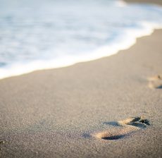sea, beach, footprints